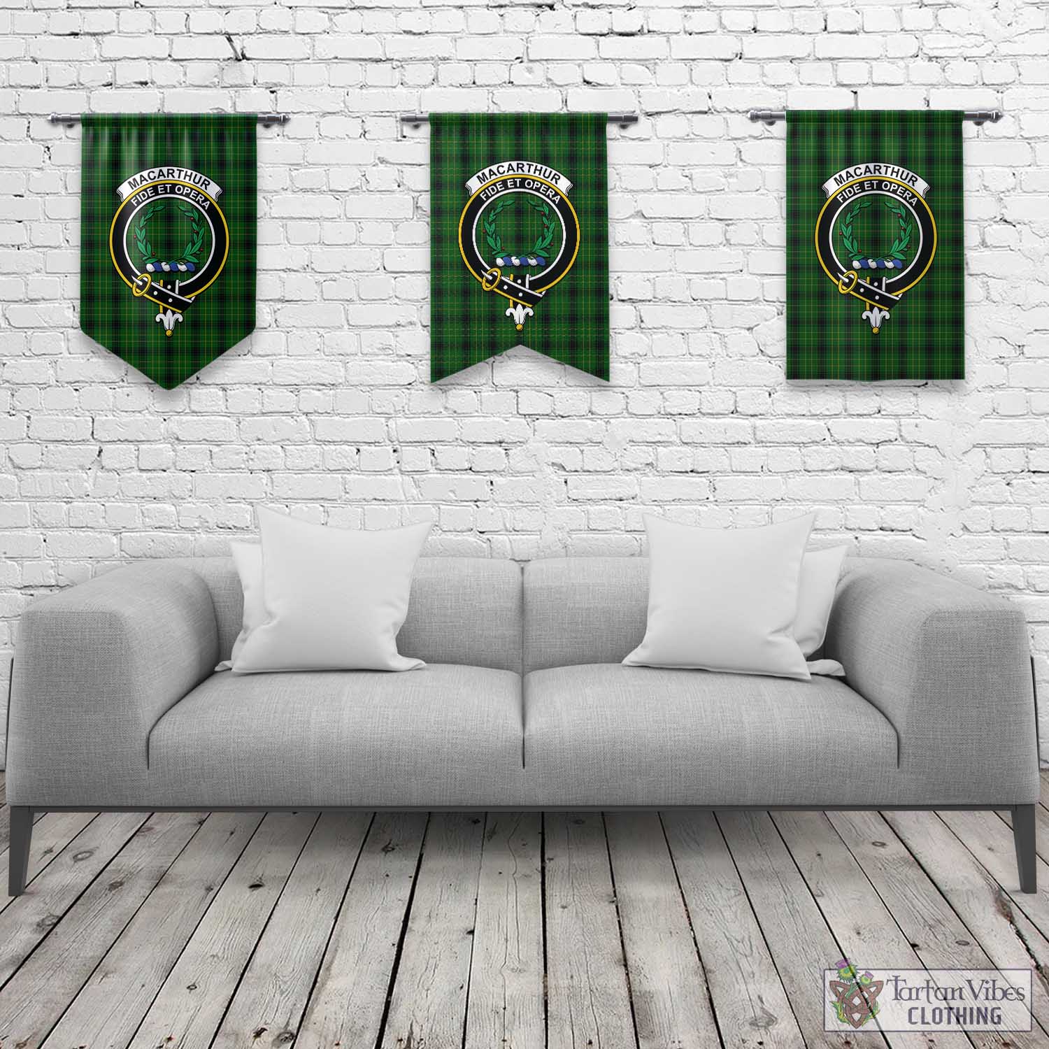 Tartan Vibes Clothing MacArthur Highland Tartan Gonfalon, Tartan Banner with Family Crest