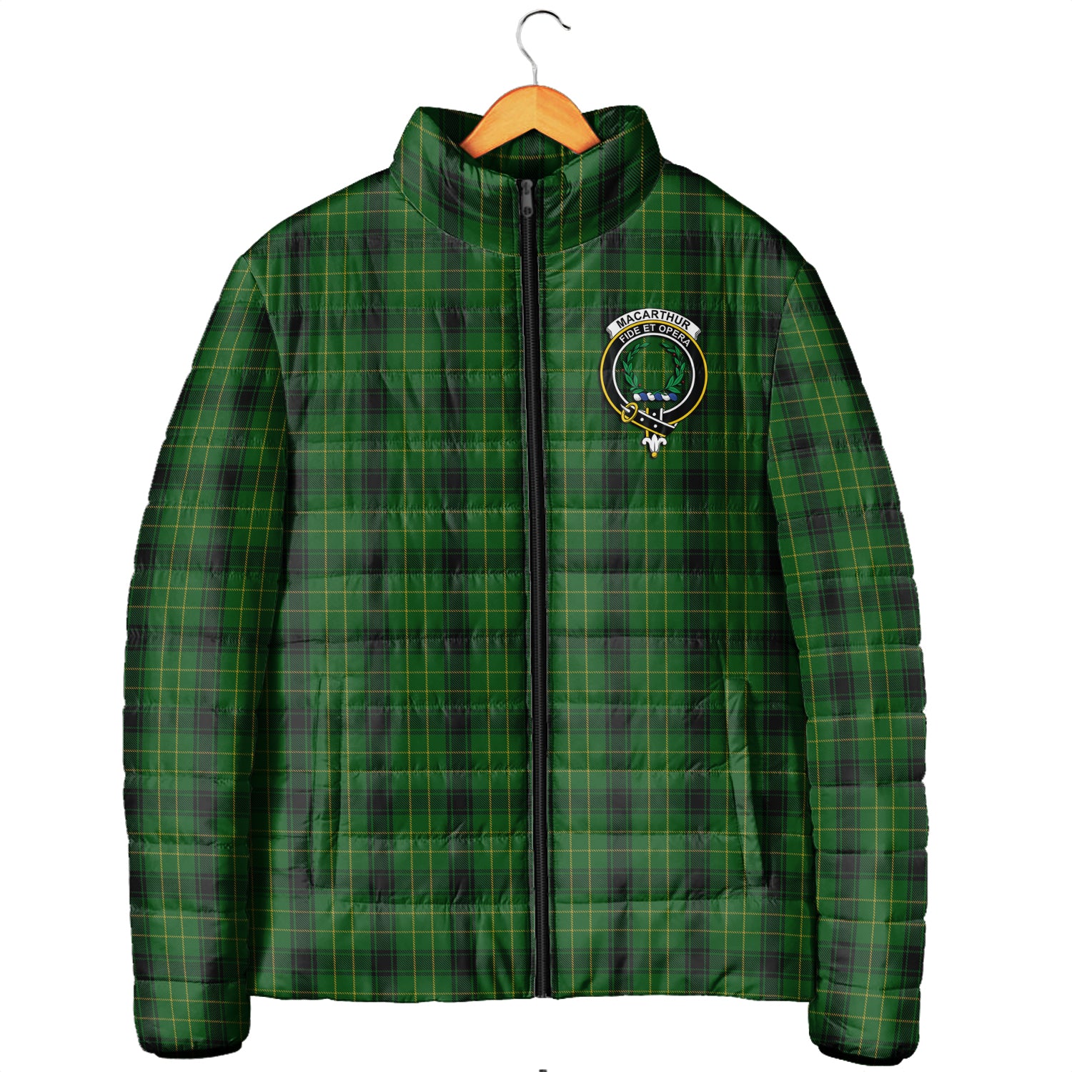 MacArthur Highland Tartan Padded Jacket with Family Crest Men's Padded Jacket - Tartan Vibes Clothing