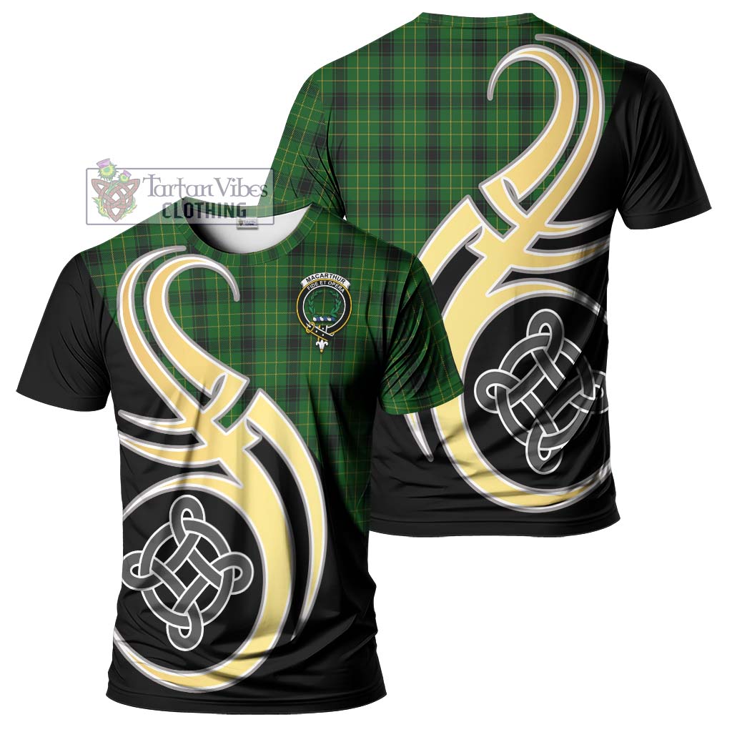 Tartan Vibes Clothing MacArthur Highland Tartan T-Shirt with Family Crest and Celtic Symbol Style