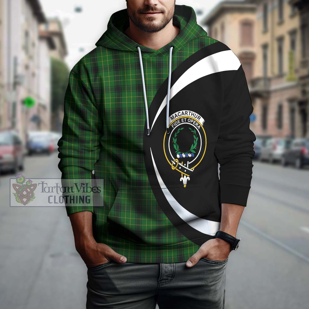 Tartan Vibes Clothing MacArthur Highland Tartan Hoodie with Family Crest Circle Style