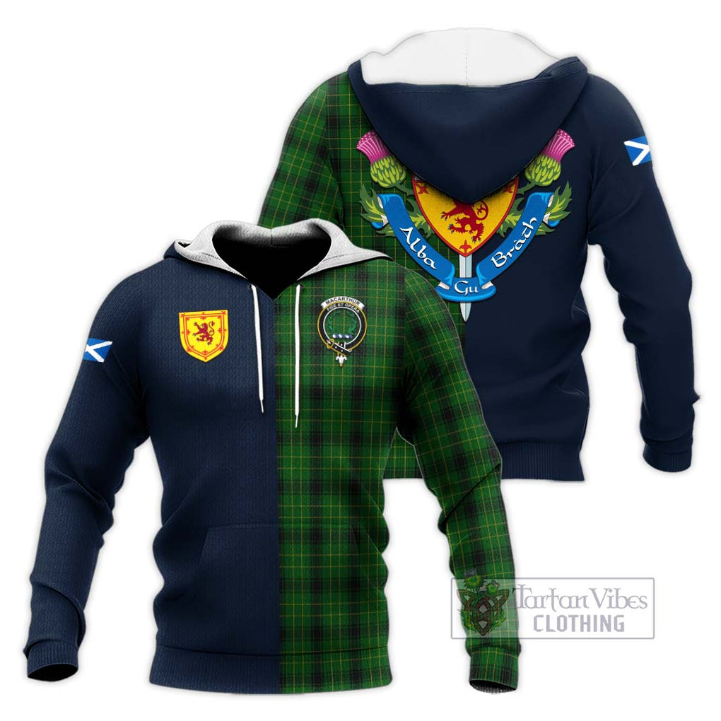 Tartan Vibes Clothing MacArthur Highland Tartan Knitted Hoodie with Scottish Lion Royal Arm Half Style