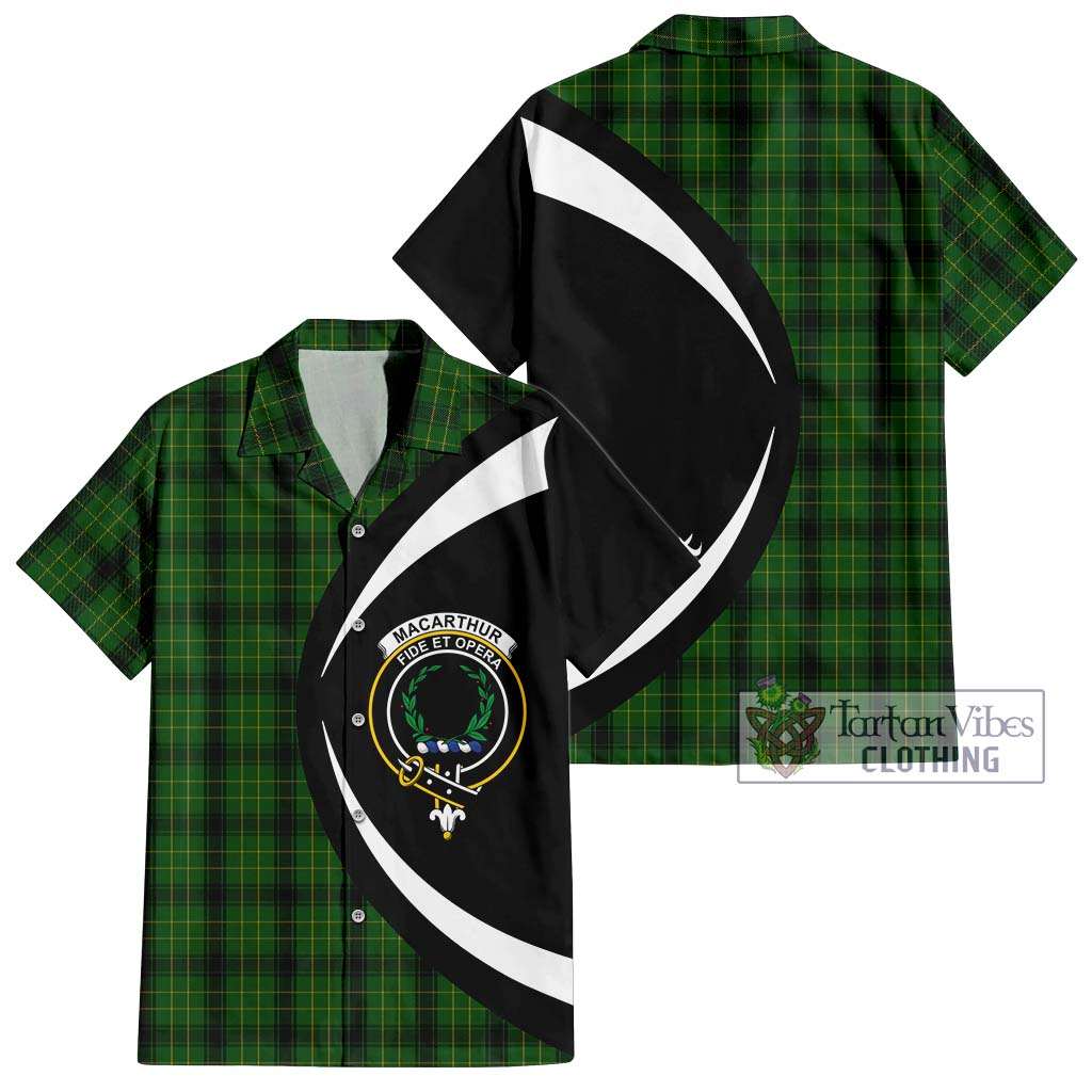 MacArthur Highland Tartan Short Sleeve Button Up with Family Crest Circle Style Kid - Tartan Vibes Clothing