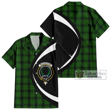 MacArthur Highland Tartan Short Sleeve Button Up with Family Crest Circle Style