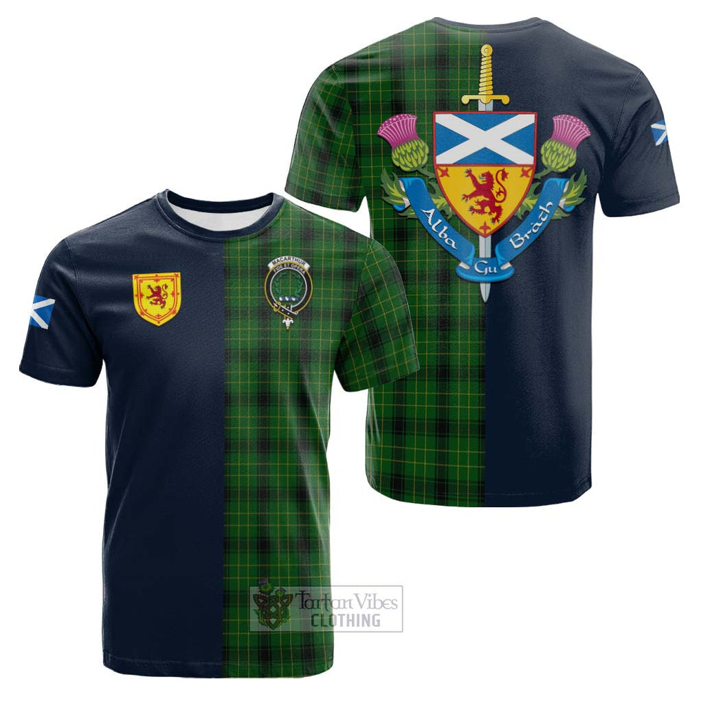 Tartan Vibes Clothing MacArthur Highland Tartan Cotton T-shirt with Scottish Lion Royal Arm Half Style