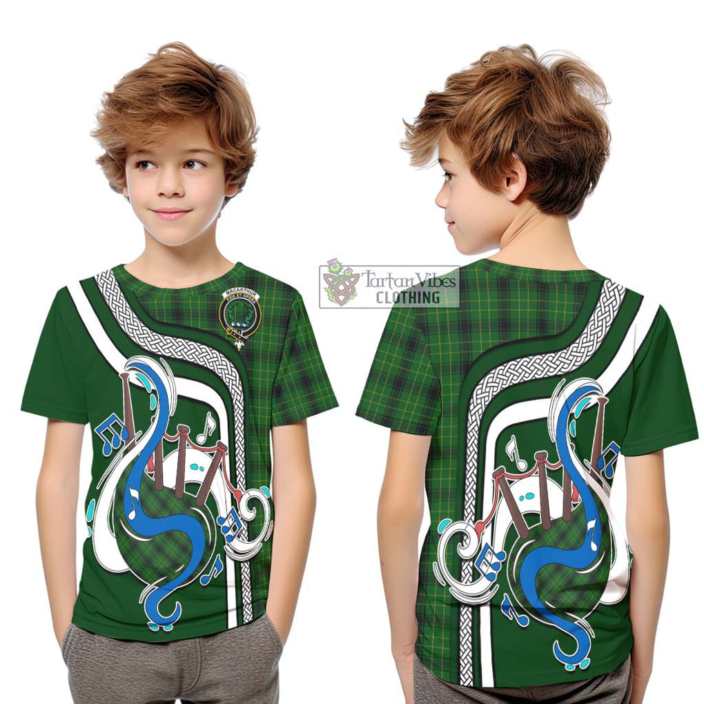 Tartan Vibes Clothing MacArthur Highland Tartan Kid T-Shirt with Epic Bagpipe Style