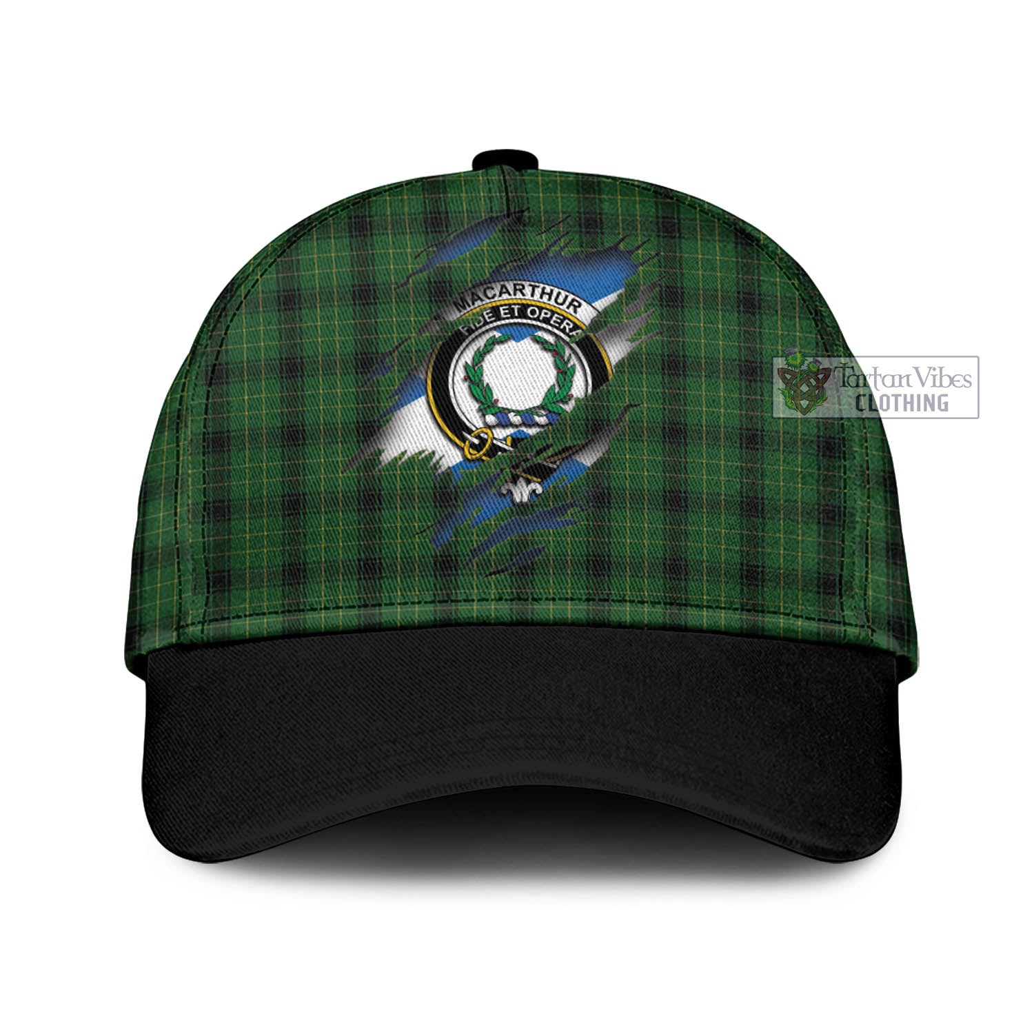 Tartan Vibes Clothing MacArthur Highland Tartan Classic Cap with Family Crest In Me Style