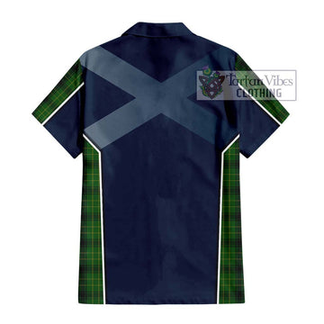 MacArthur Highland Tartan Short Sleeve Button Shirt with Family Crest and Lion Rampant Vibes Sport Style