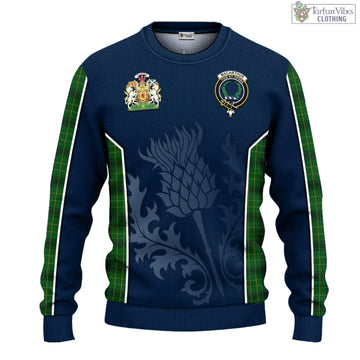 MacArthur Highland Tartan Knitted Sweatshirt with Family Crest and Scottish Thistle Vibes Sport Style