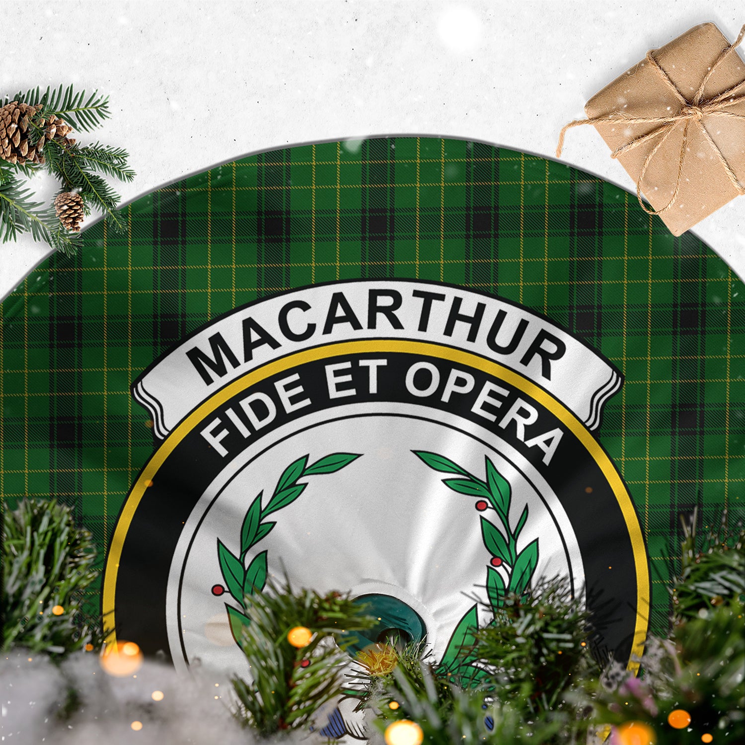 MacArthur Highland Tartan Christmas Tree Skirt with Family Crest - Tartanvibesclothing