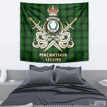 MacArthur Highland Tartan Tapestry with Clan Crest and the Golden Sword of Courageous Legacy