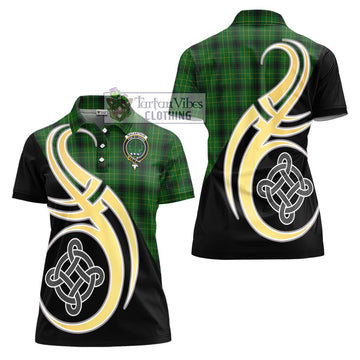 MacArthur Highland Tartan Women's Polo Shirt with Family Crest and Celtic Symbol Style