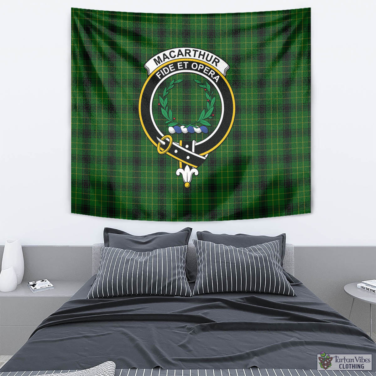 Tartan Vibes Clothing MacArthur Highland Tartan Tapestry Wall Hanging and Home Decor for Room with Family Crest