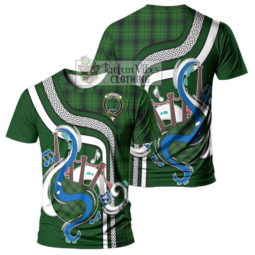 MacArthur Highland Tartan T-Shirt with Epic Bagpipe Style - Tartanvibesclothing Shop