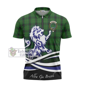 MacArthur Highland Tartan Zipper Polo Shirt with Alba Gu Brath Regal Lion Emblem