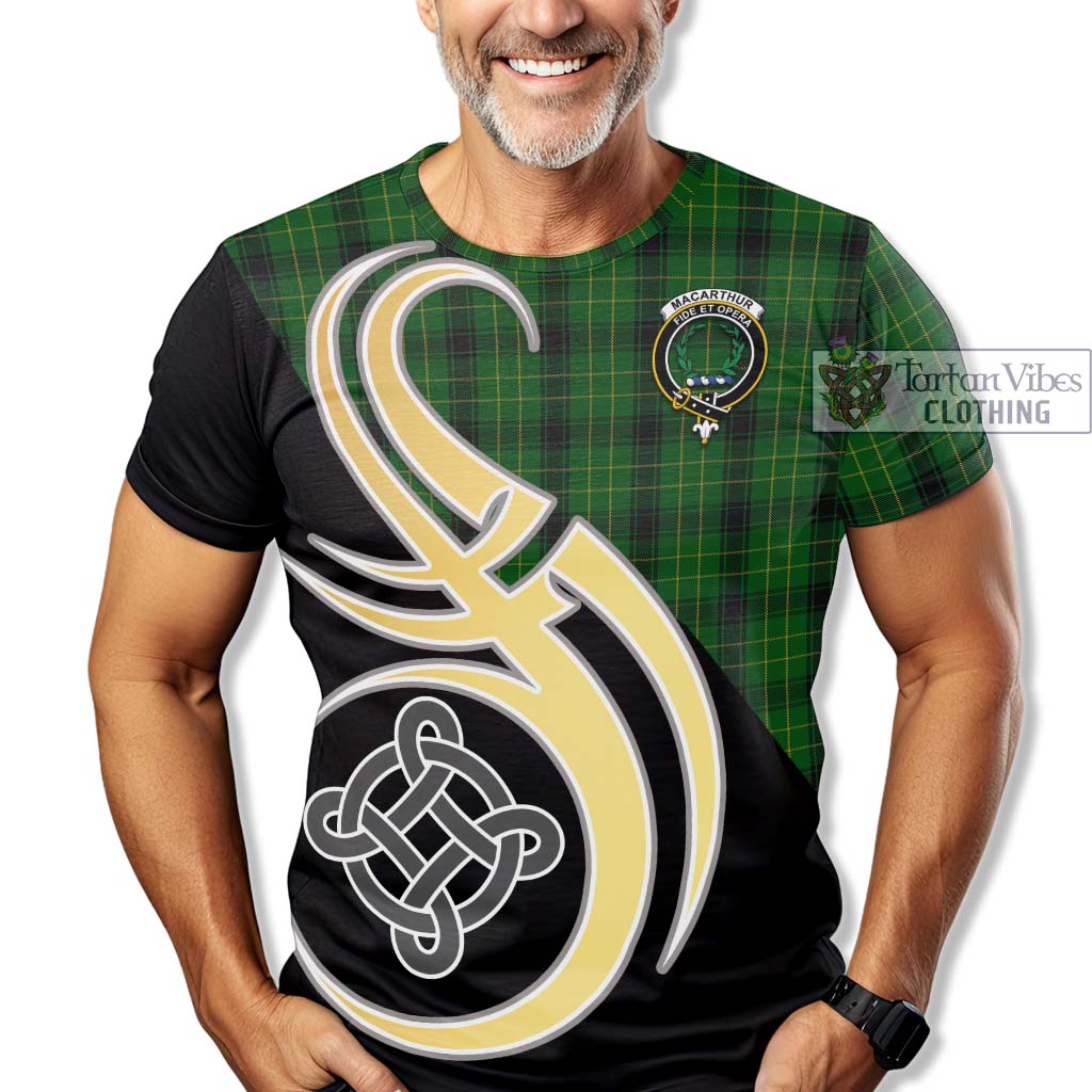 Tartan Vibes Clothing MacArthur Highland Tartan T-Shirt with Family Crest and Celtic Symbol Style