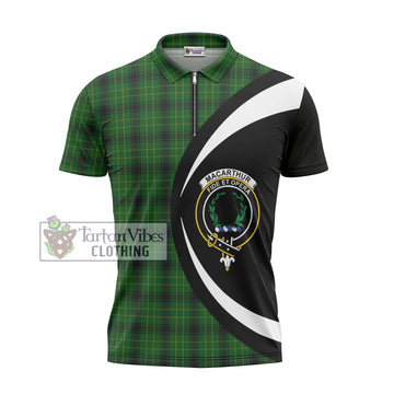 MacArthur Highland Tartan Zipper Polo Shirt with Family Crest Circle Style