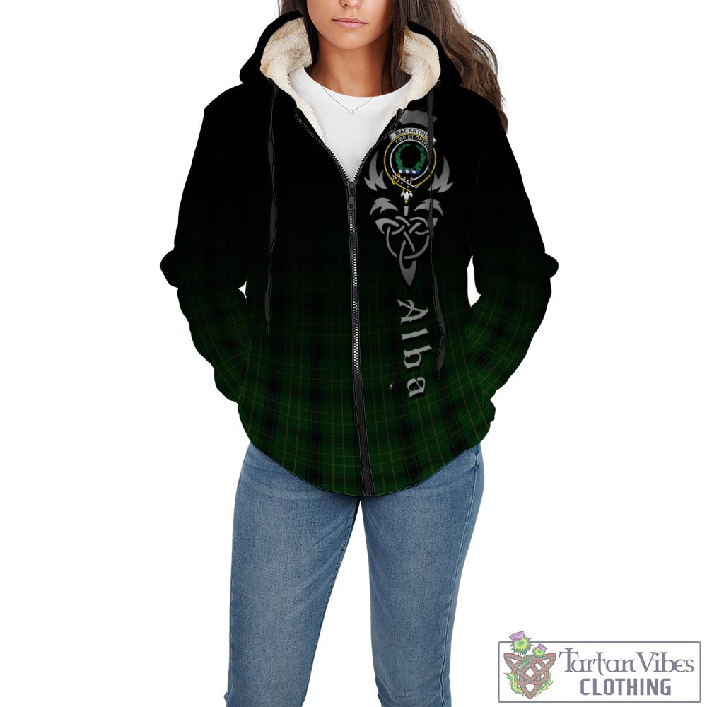 Tartan Vibes Clothing MacArthur Highland Tartan Sherpa Hoodie Featuring Alba Gu Brath Family Crest Celtic Inspired