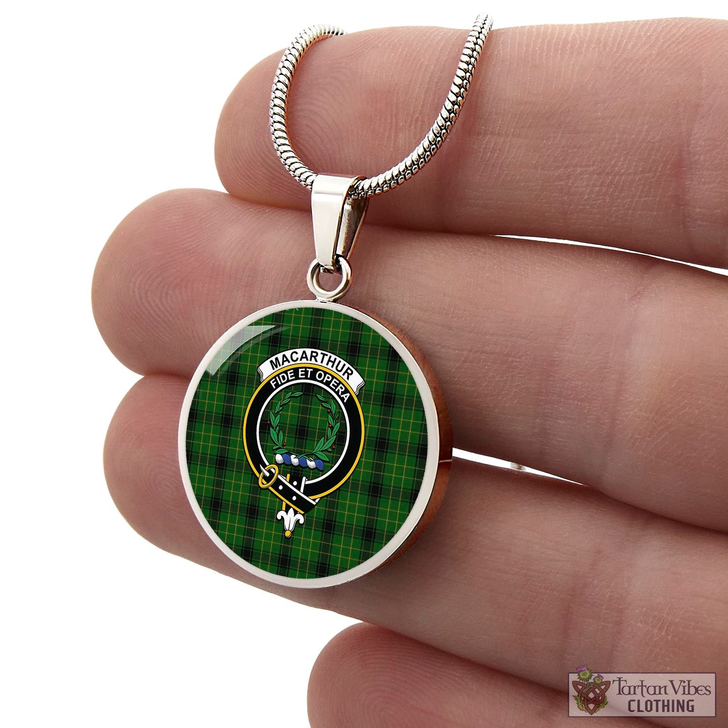 Tartan Vibes Clothing MacArthur Highland Tartan Circle Necklace with Family Crest