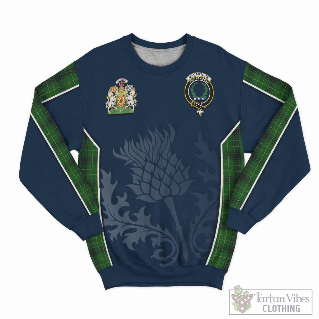 Tartan Vibes Clothing MacArthur Highland Tartan Sweatshirt with Family Crest and Scottish Thistle Vibes Sport Style