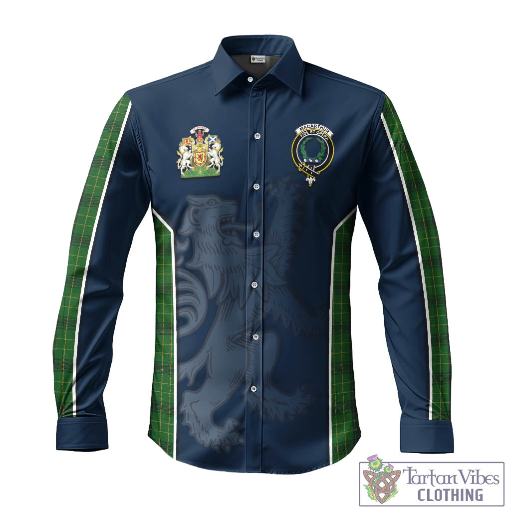 Tartan Vibes Clothing MacArthur Highland Tartan Long Sleeve Button Up Shirt with Family Crest and Lion Rampant Vibes Sport Style