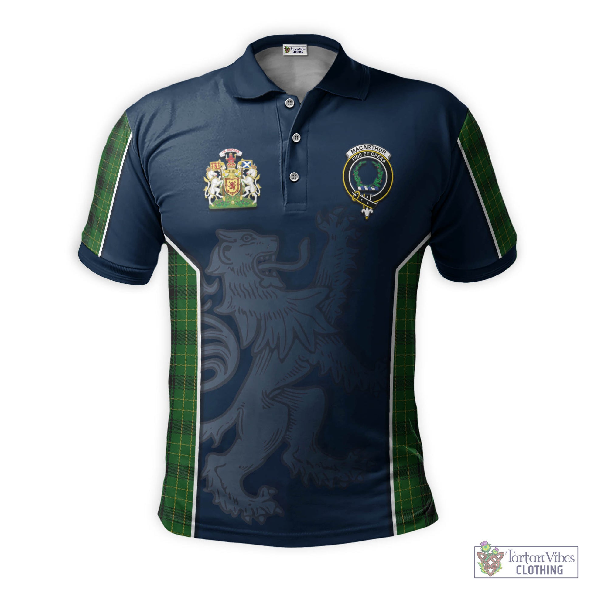 Tartan Vibes Clothing MacArthur Highland Tartan Men's Polo Shirt with Family Crest and Lion Rampant Vibes Sport Style