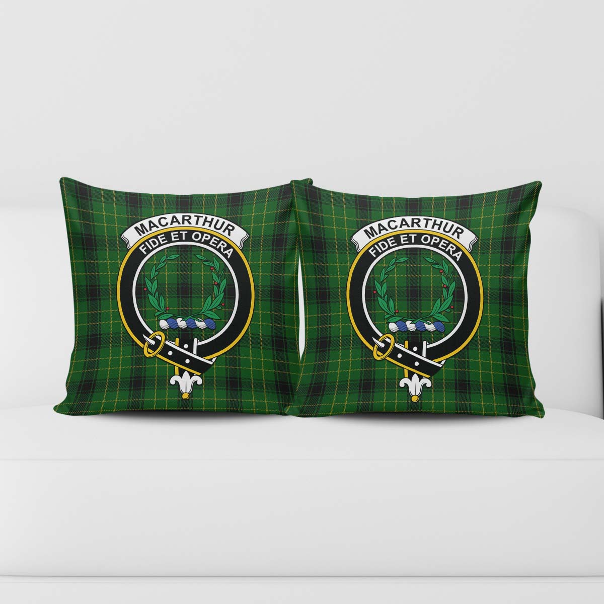 MacArthur Highland Tartan Pillow Cover with Family Crest - Tartanvibesclothing