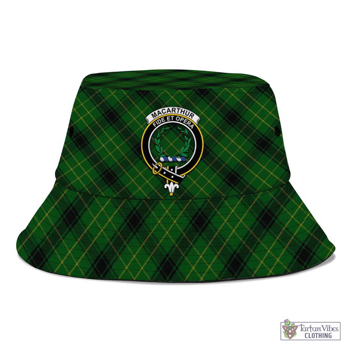 Tartan Vibes Clothing MacArthur Highland Tartan Bucket Hat with Family Crest