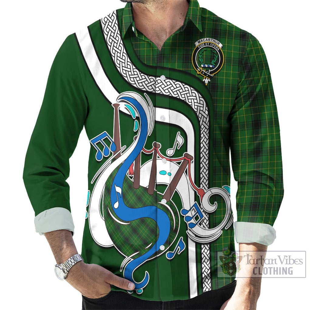 MacArthur Highland Tartan Long Sleeve Button Shirt with Epic Bagpipe Style - Tartanvibesclothing Shop