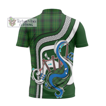 MacArthur Highland Tartan Zipper Polo Shirt with Epic Bagpipe Style