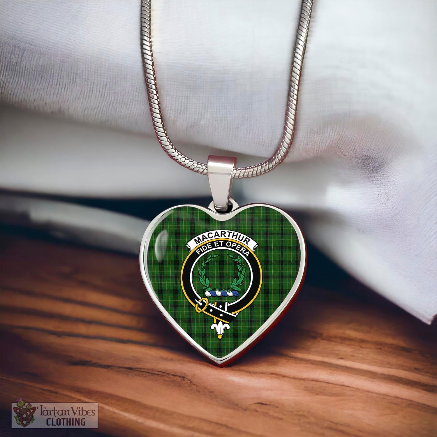 Tartan Vibes Clothing MacArthur Highland Tartan Heart Necklace with Family Crest