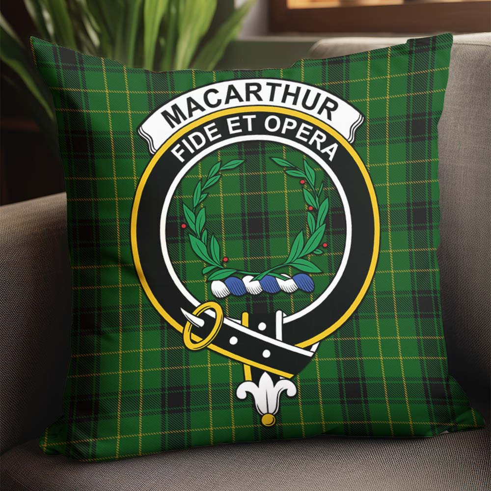 MacArthur Highland Tartan Pillow Cover with Family Crest - Tartanvibesclothing