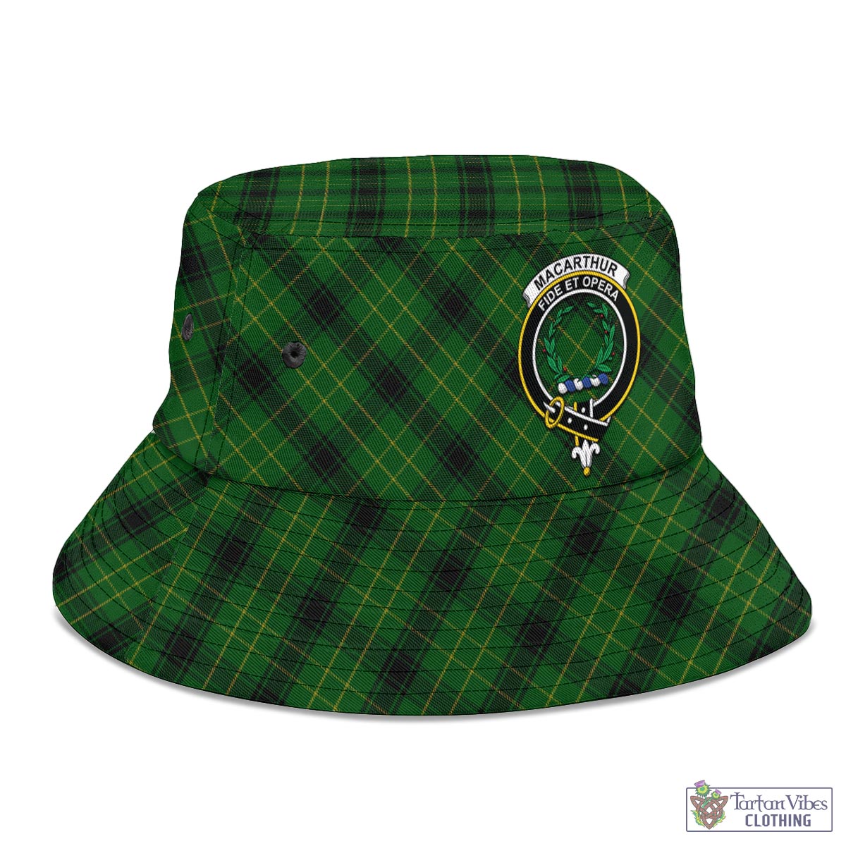 Tartan Vibes Clothing MacArthur Highland Tartan Bucket Hat with Family Crest