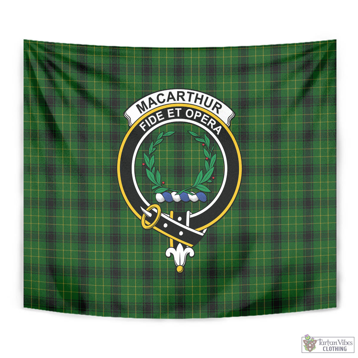 Tartan Vibes Clothing MacArthur Highland Tartan Tapestry Wall Hanging and Home Decor for Room with Family Crest