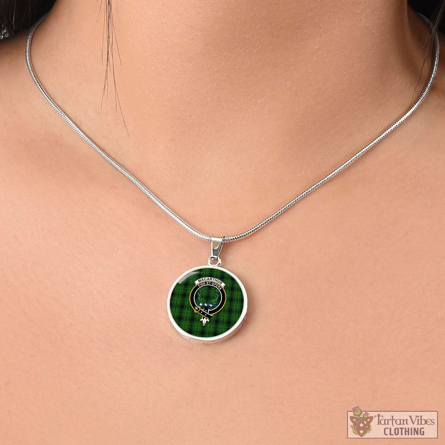 Tartan Vibes Clothing MacArthur Highland Tartan Circle Necklace with Family Crest