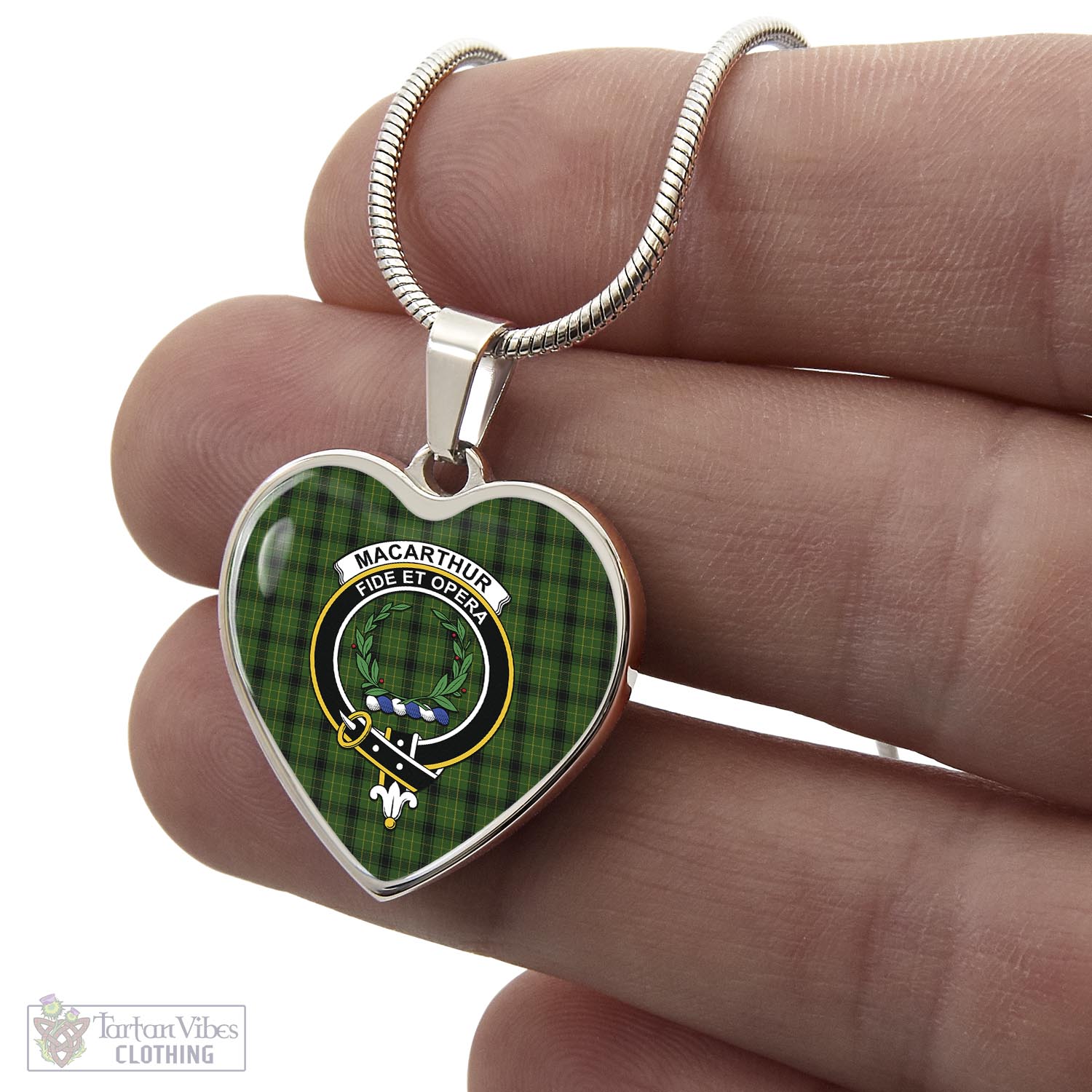 Tartan Vibes Clothing MacArthur Highland Tartan Heart Necklace with Family Crest