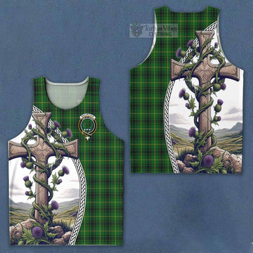 MacArthur (McArthur) Tartan Men's Tank Top with Family Crest and St. Andrew's Cross Accented by Thistle Vines