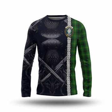 MacArthur (McArthur) Tartan Long Sleeve T-Shirt with Family Crest Cross Sword Thistle Celtic Vibes