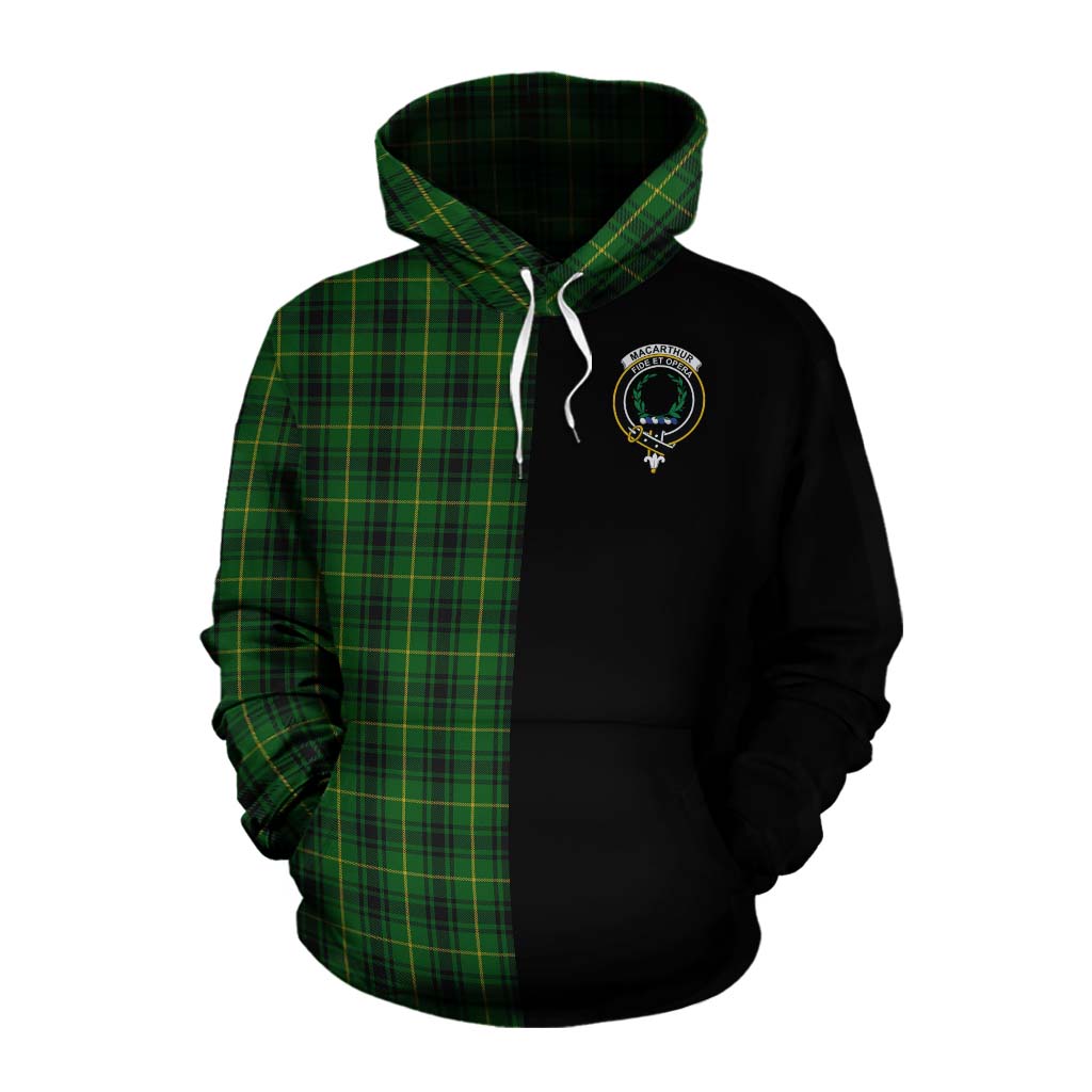 Tartan Vibes Clothing MacArthur (McArthur) Tartan Cotton Hoodie with Family Crest and Half Of Me Style