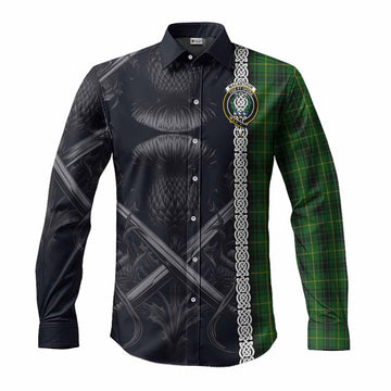 MacArthur (McArthur) Tartan Long Sleeve Button Shirt with Family Crest Cross Sword Thistle Celtic Vibes