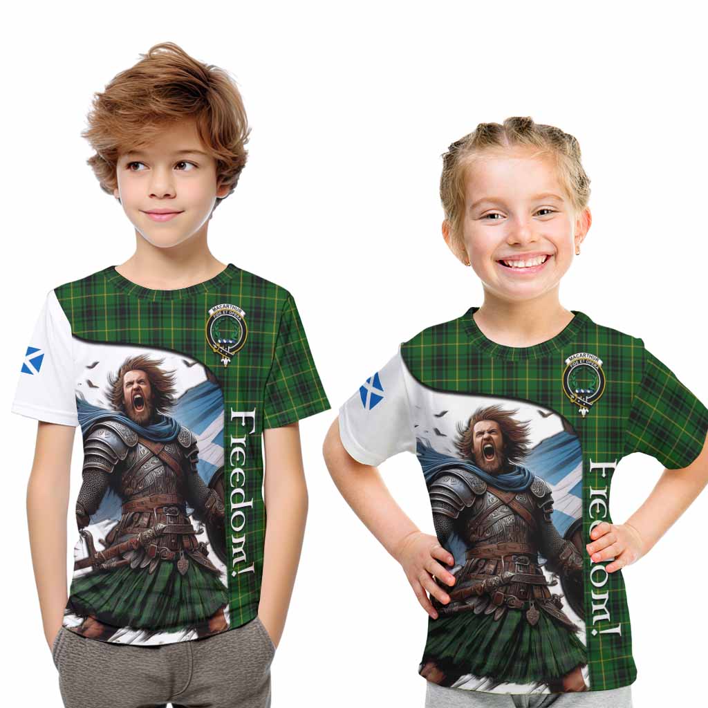 Tartan Vibes Clothing MacArthur (McArthur) Crest Tartan Kid T-Shirt Inspired by the Freedom of Scottish Warrior