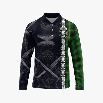 MacArthur (McArthur) Tartan Long Sleeve Polo Shirt with Family Crest Cross Sword Thistle Celtic Vibes