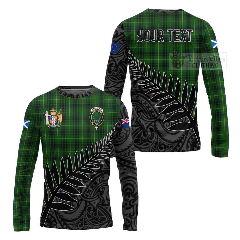 Tartan Vibes Clothing MacArthur (McArthur) Crest Tartan Long Sleeve T-Shirt with New Zealand Silver Fern Half Style