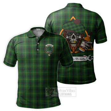 MacArthur (McArthur) Tartan Polo Shirt with Family Crest and Bearded Skull Holding Bottles of Whiskey