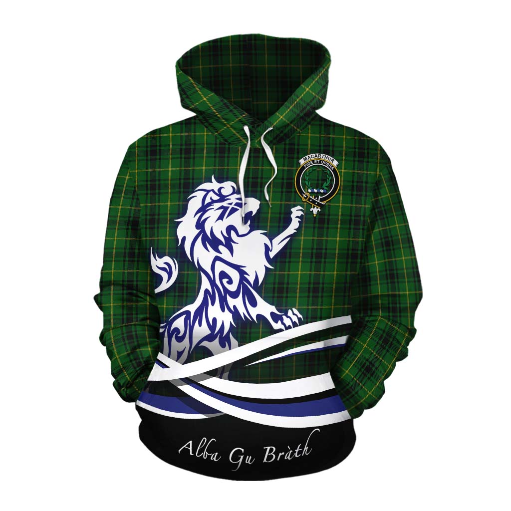 Tartan Vibes Clothing MacArthur (McArthur) Tartan Cotton Hoodie with Alba Gu Brath Regal Lion Emblem