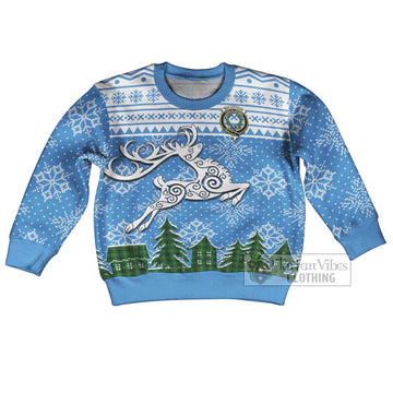 MacArthur (McArthur) Clan Christmas Kid Ugly Sweater with Tartan and Celtic Reindeer Style