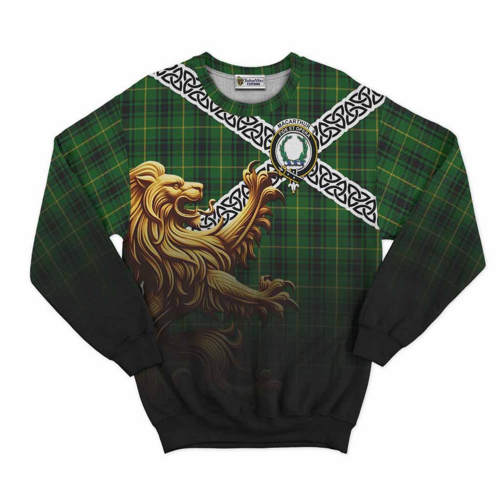MacArthur (McArthur) Crest Tartan Sweatshirt with Golden Lion Emblem Celtic Style Unisex - Tartan Vibes Clothing