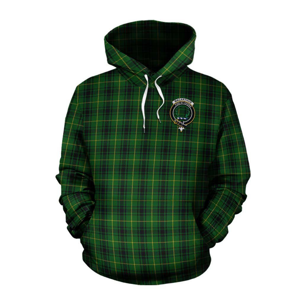 Tartan Vibes Clothing MacArthur (McArthur) Tartan Cotton Hoodie with Family Crest Celtic Skull Style