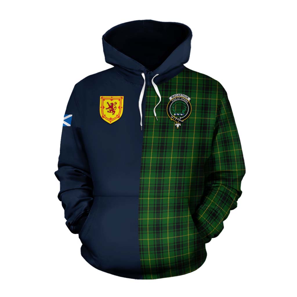 Tartan Vibes Clothing MacArthur (McArthur) Tartan Cotton Hoodie Alba with Scottish Lion Royal Arm Half Style