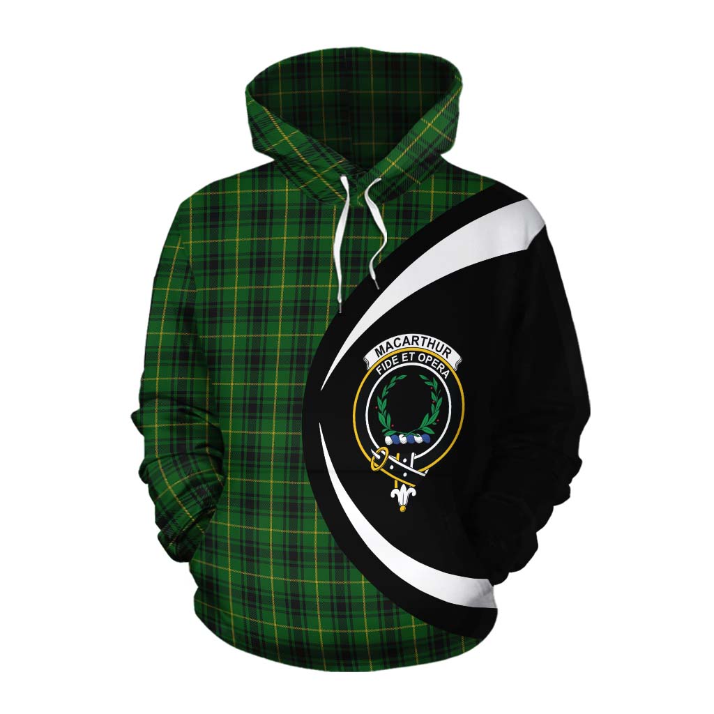 Tartan Vibes Clothing MacArthur (McArthur) Tartan Cotton Hoodie with Family Crest Circle Style