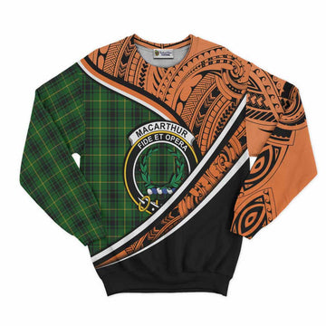 MacArthur (McArthur) Crest Tartan Sweatshirt with Polynesian Vibes Style - Orange Version